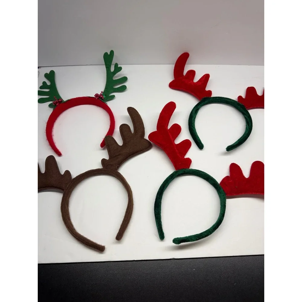 Christmas Reindeer Antler Headband Lot 4pc Holiday Party Accessories Red Green